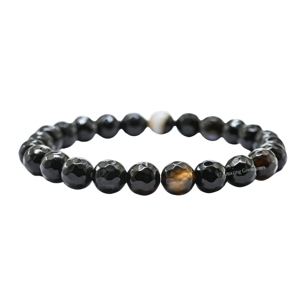 Black Bended Bracelet (Faceted) (Stretchable)