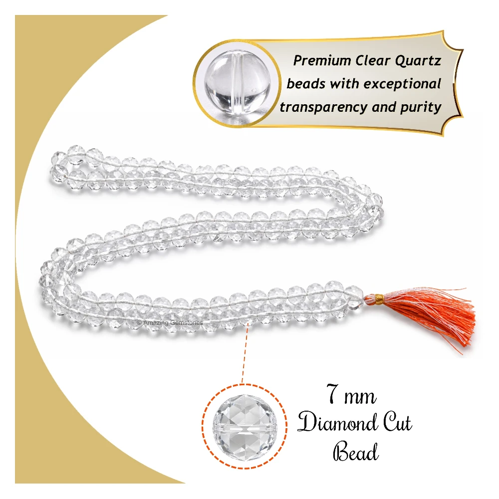 Sphatik Mala - Diamond Cut 6mm Beads (Without Knot)