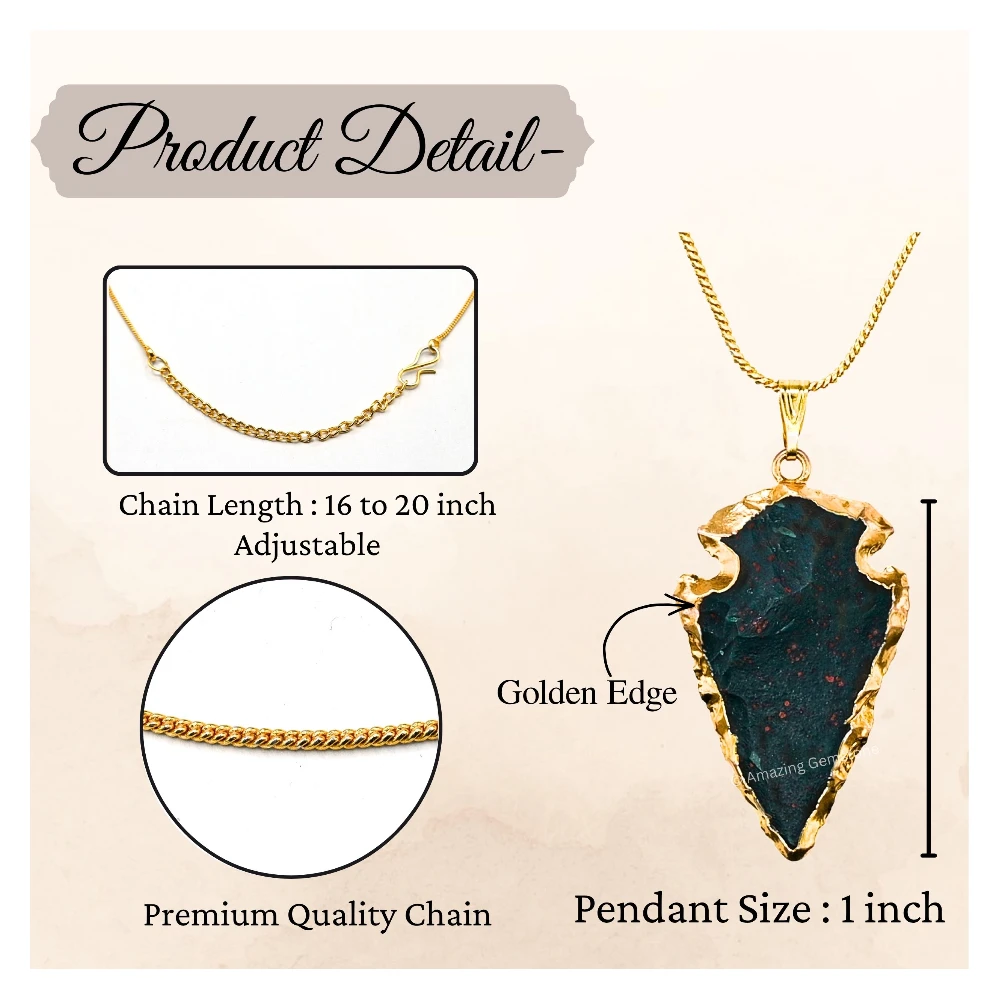 Bloodstone Arrowhead Pendant - Gold Plated