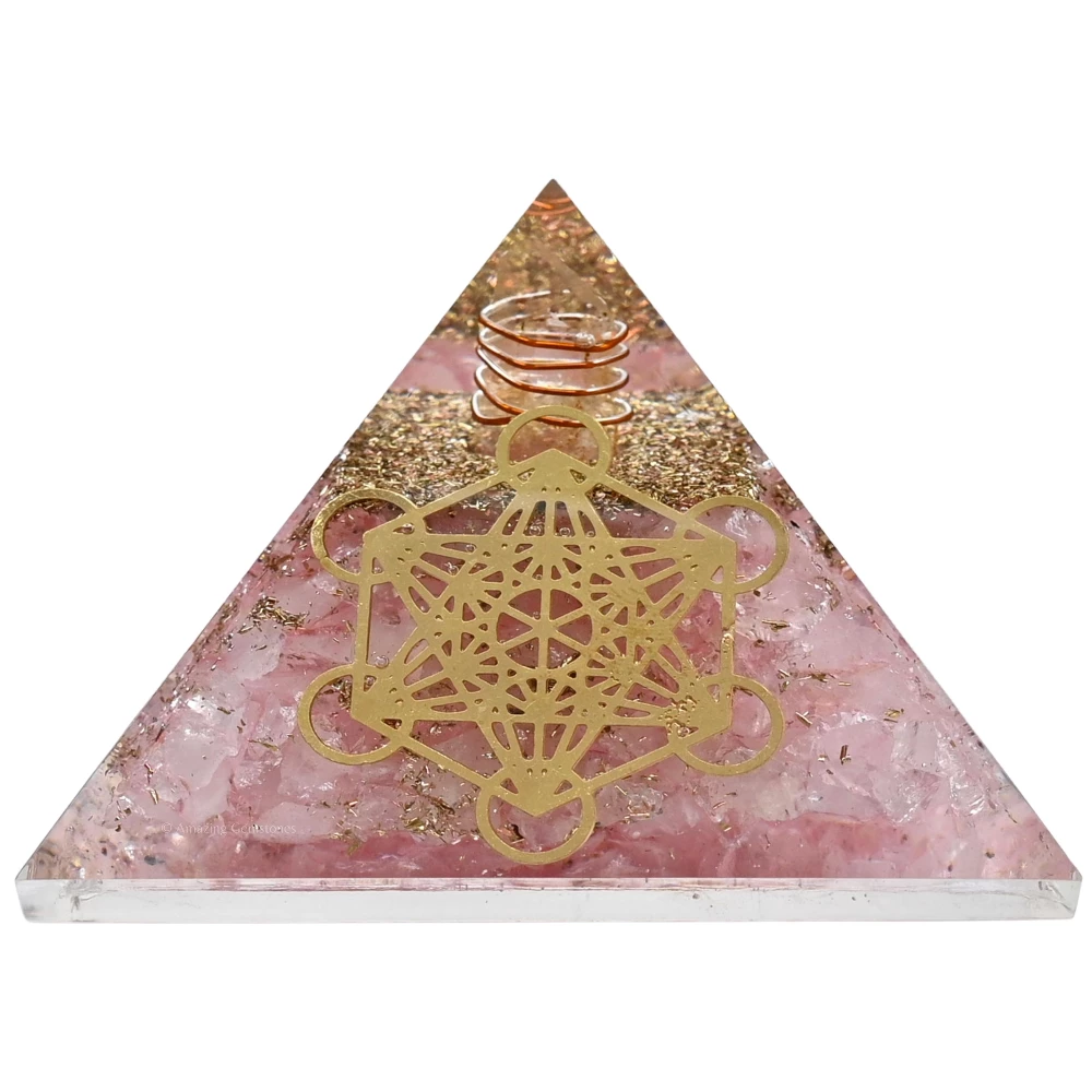Rose Quartz Orgone Pyramid - Metatron Cube