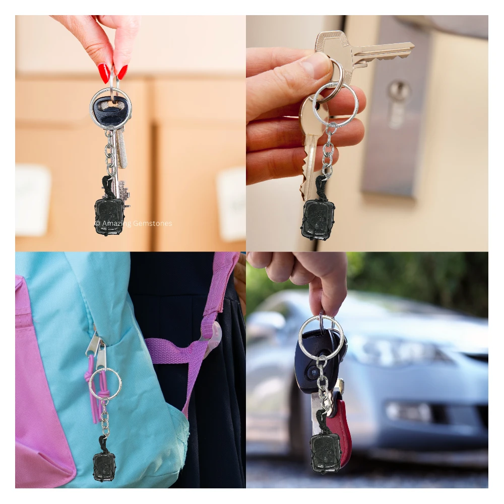 Black Tourmaline Keychain Keys Holder (Macrame Tumble)