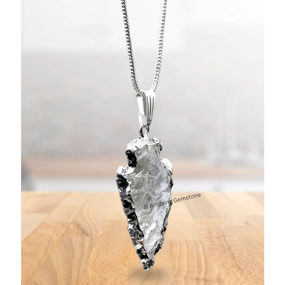 Clear Quartz Arrowhead Pendant - Silver Plated