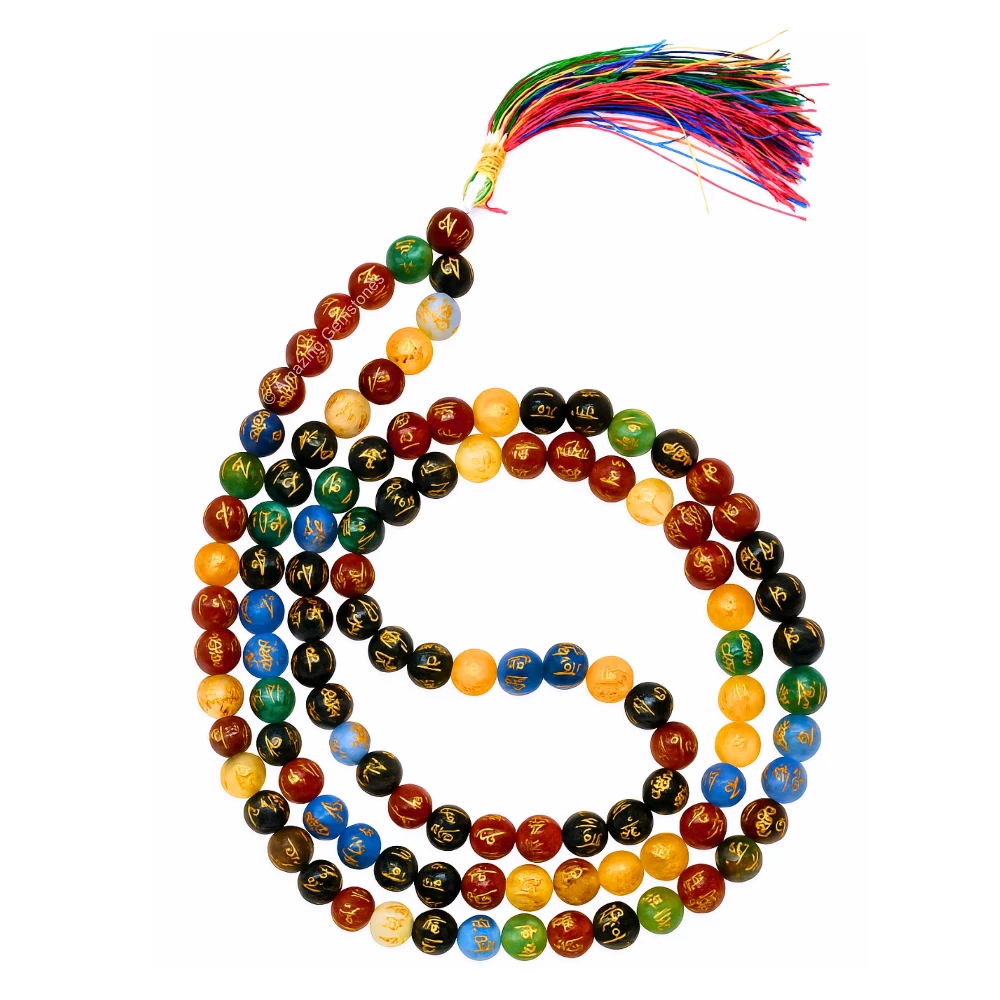 Multi Gemstone Mala (Om Mani Padme Hum) (Without Knot)