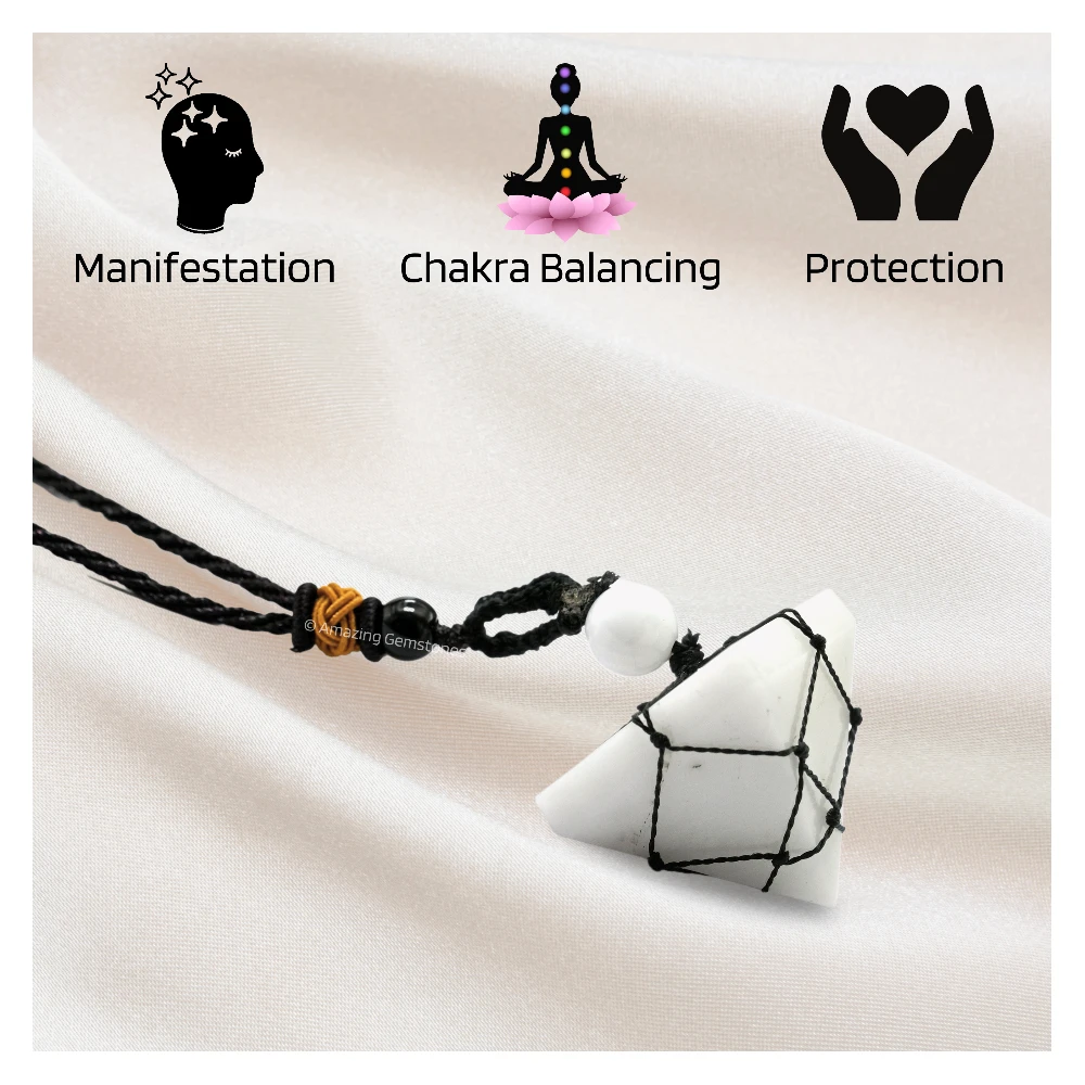 Snow Quartz Pyramid Pendant Necklace (Macrame)