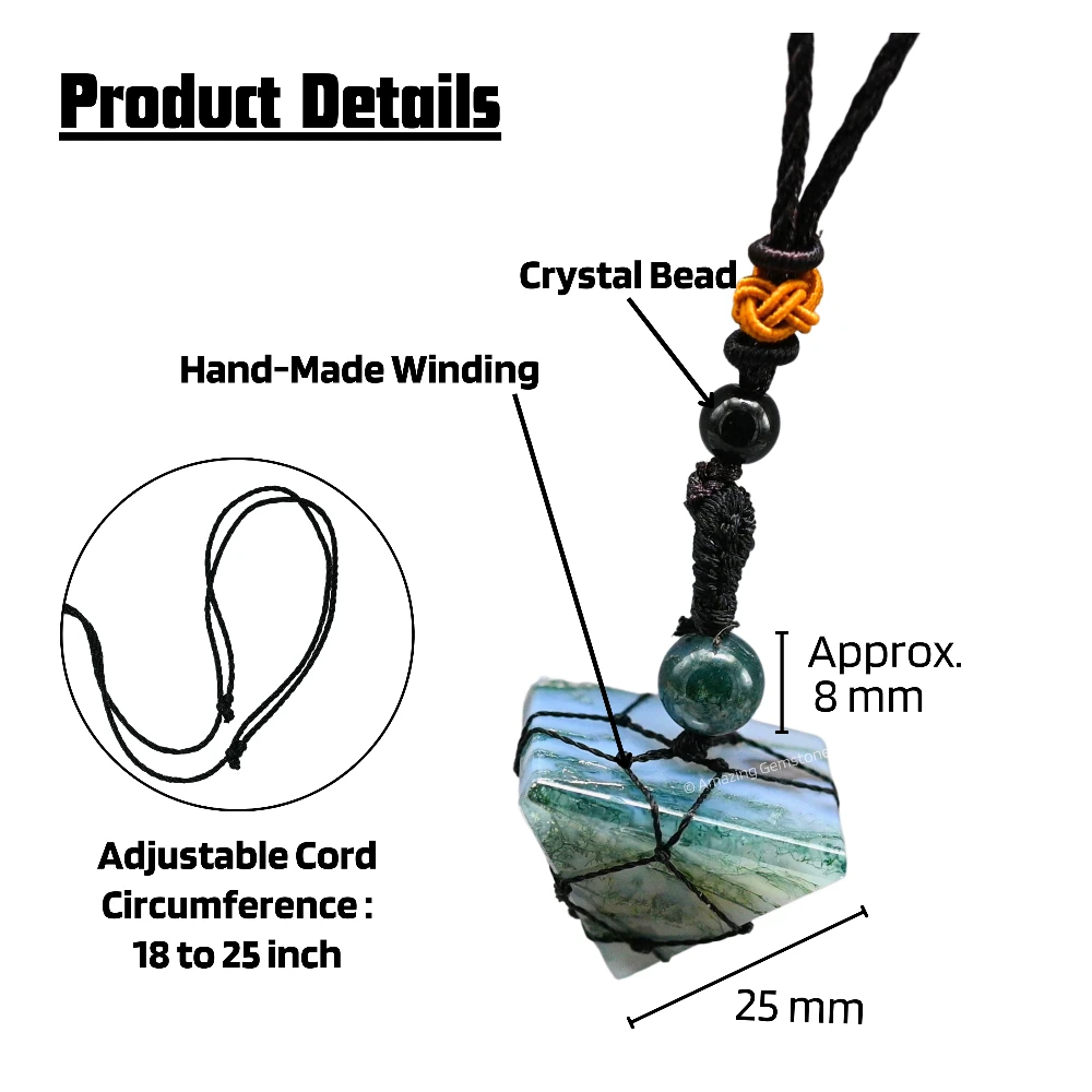 Moss Agate Pyramid Pendant Necklace (Macrame)