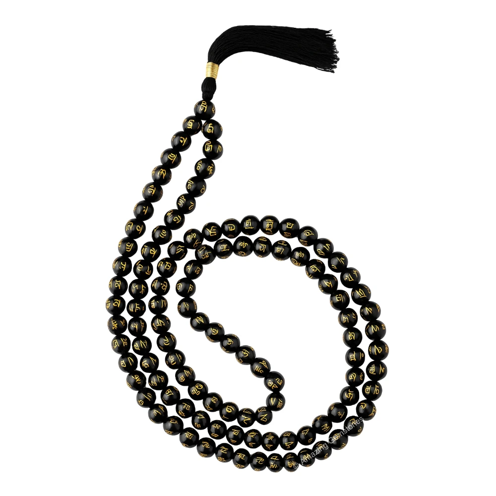 Black Agate Mala (Om Mani Padme Hum) (Without Knot)