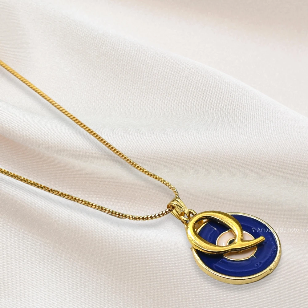 Evil Eye Pendant Necklace with Q Initial