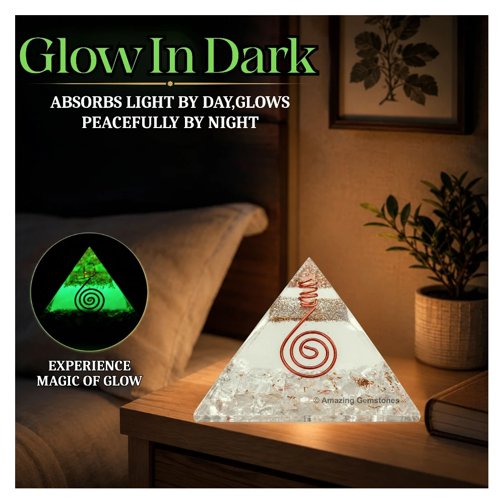 Clear Quartz Orgone Pyramid - Glow in Dark