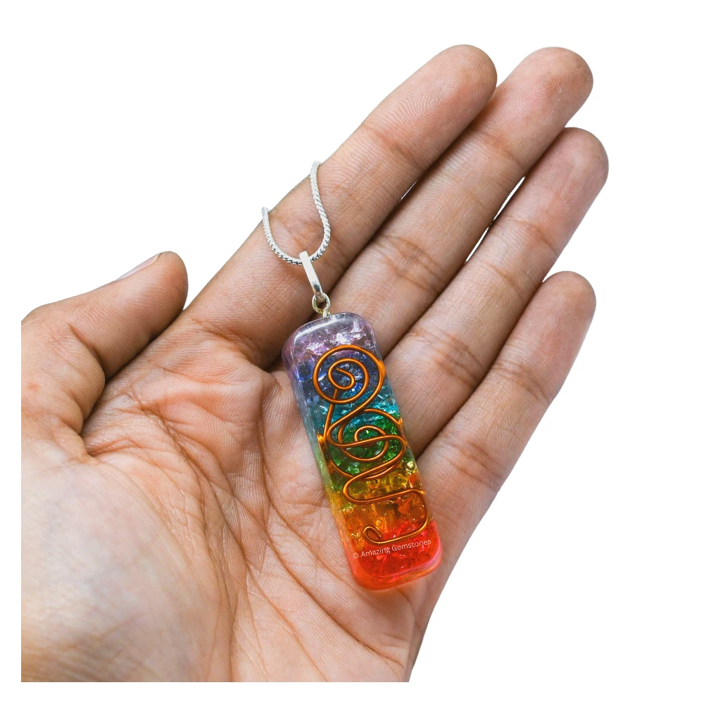 Chakra Onyx Crystal Orgone Pendant - Rectangle