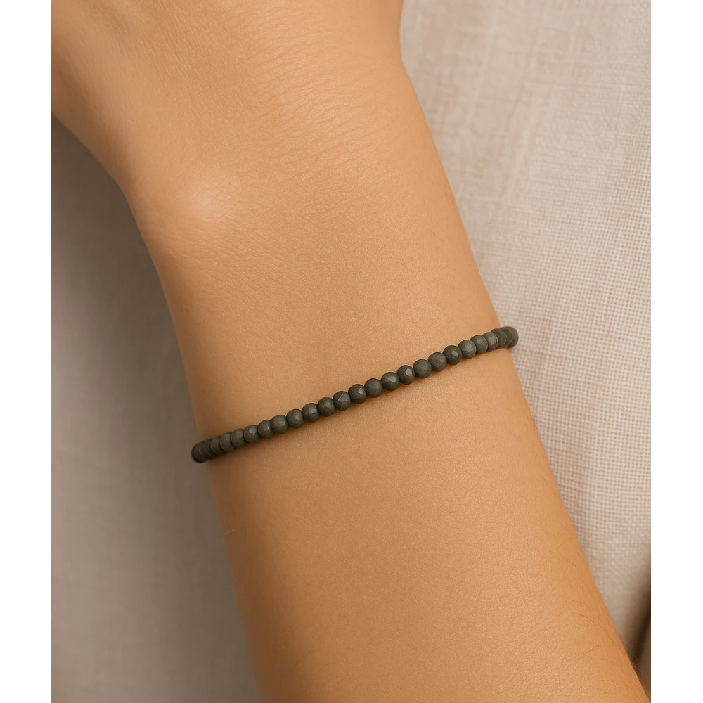 Grey Cats Eye Crystal Bracelet - 2mm Faceted Bead (Silver)