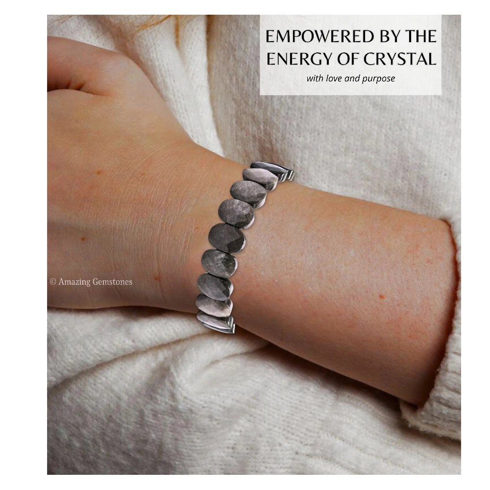 Silver Sheen Obsidian Faceted Bracelet - Oval Stone
