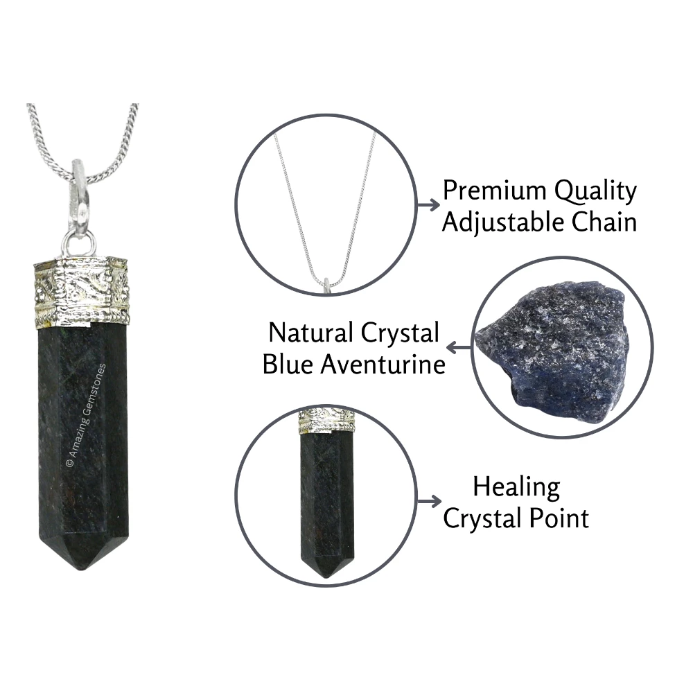 Blue Aventurine Necklace - Pencil Point (Silver)