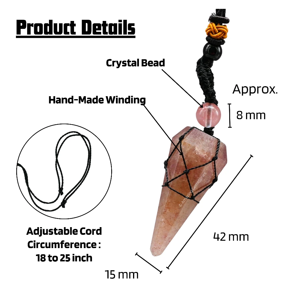 Strawberry Quartz Pendulum Pendant Necklace (Macrame)