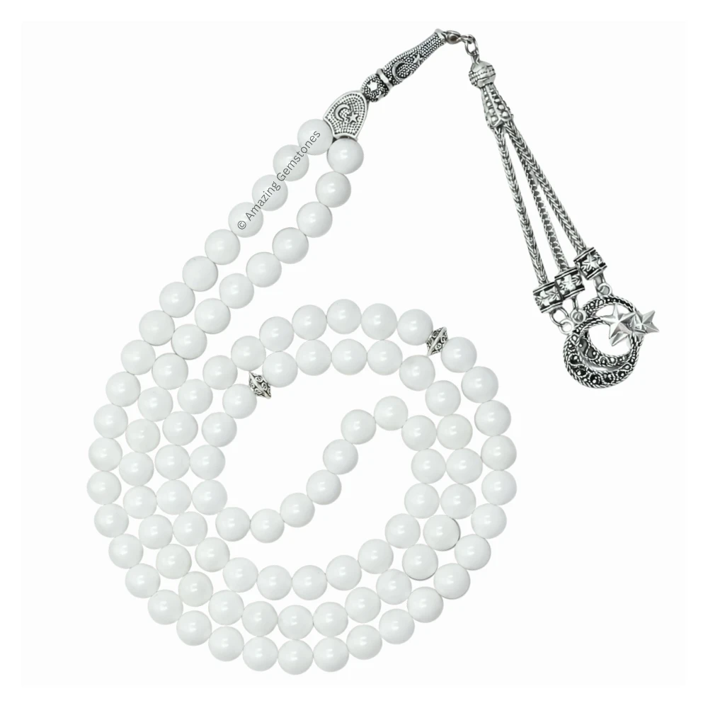 Mother of Pearl Crystal Tasbeeh Sibha Prayer Beads (Silver)