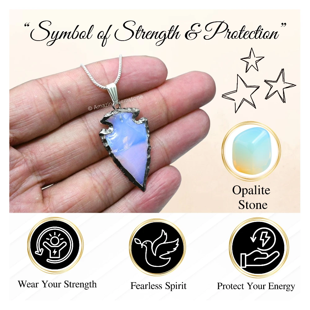 Opalite Arrowhead Pendant - Rhodium Plated