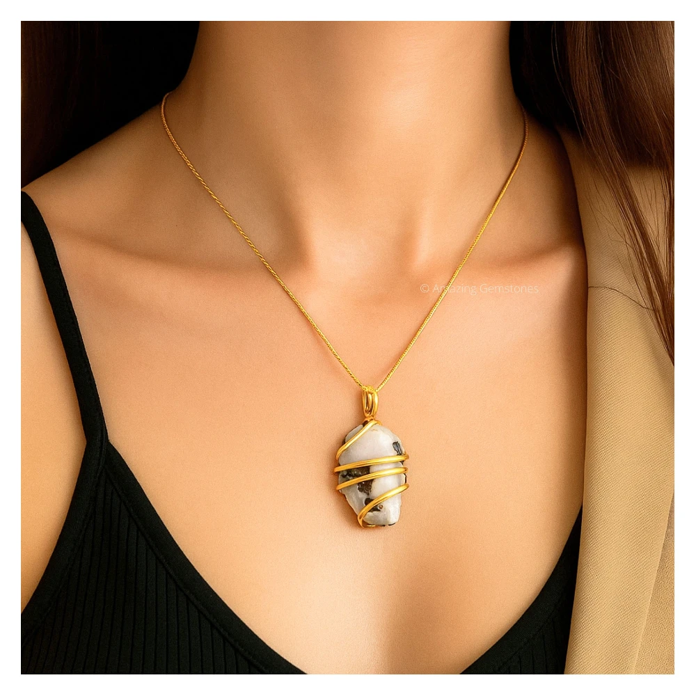 Rainbow Moonstone Necklace - Raw Crystal (Gold)