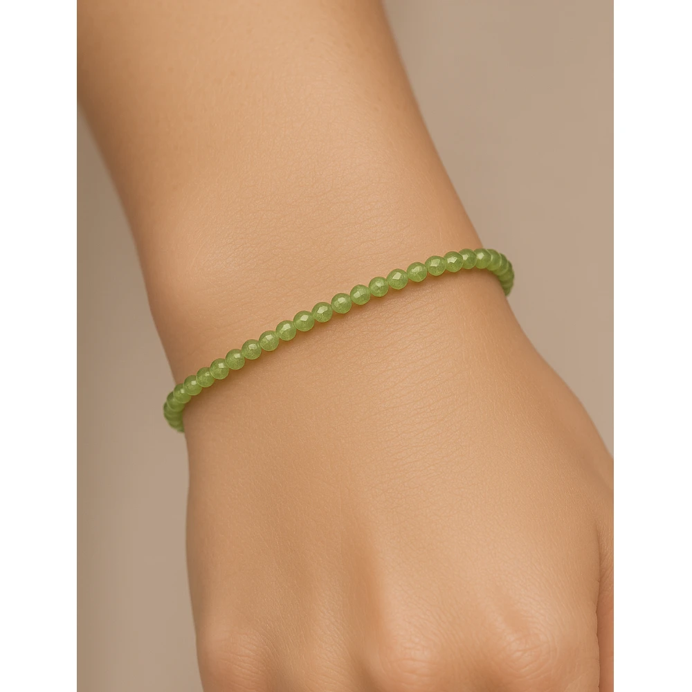 Peridot Crystal Bracelet - 2mm Faceted Bead (Gold)
