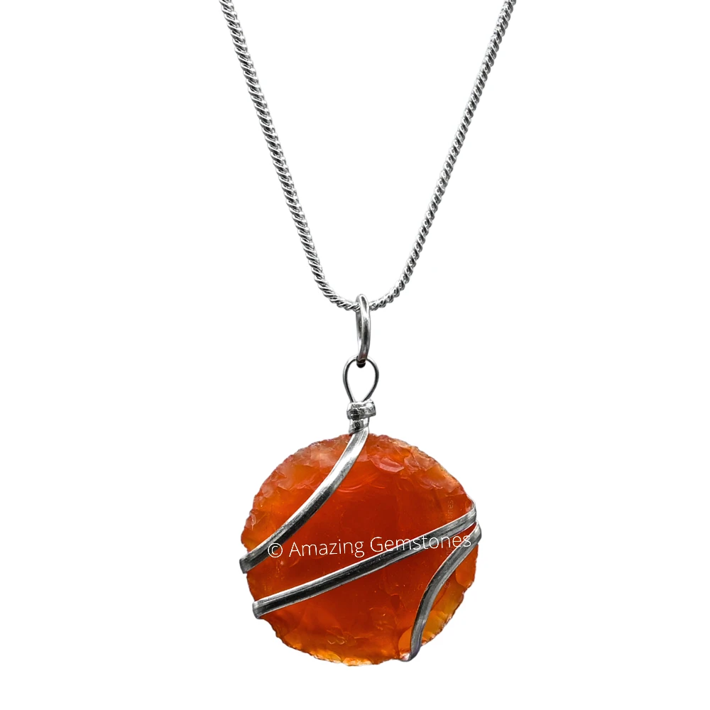 Carnelian Necklace - Raw Disc Crystal (Silver)