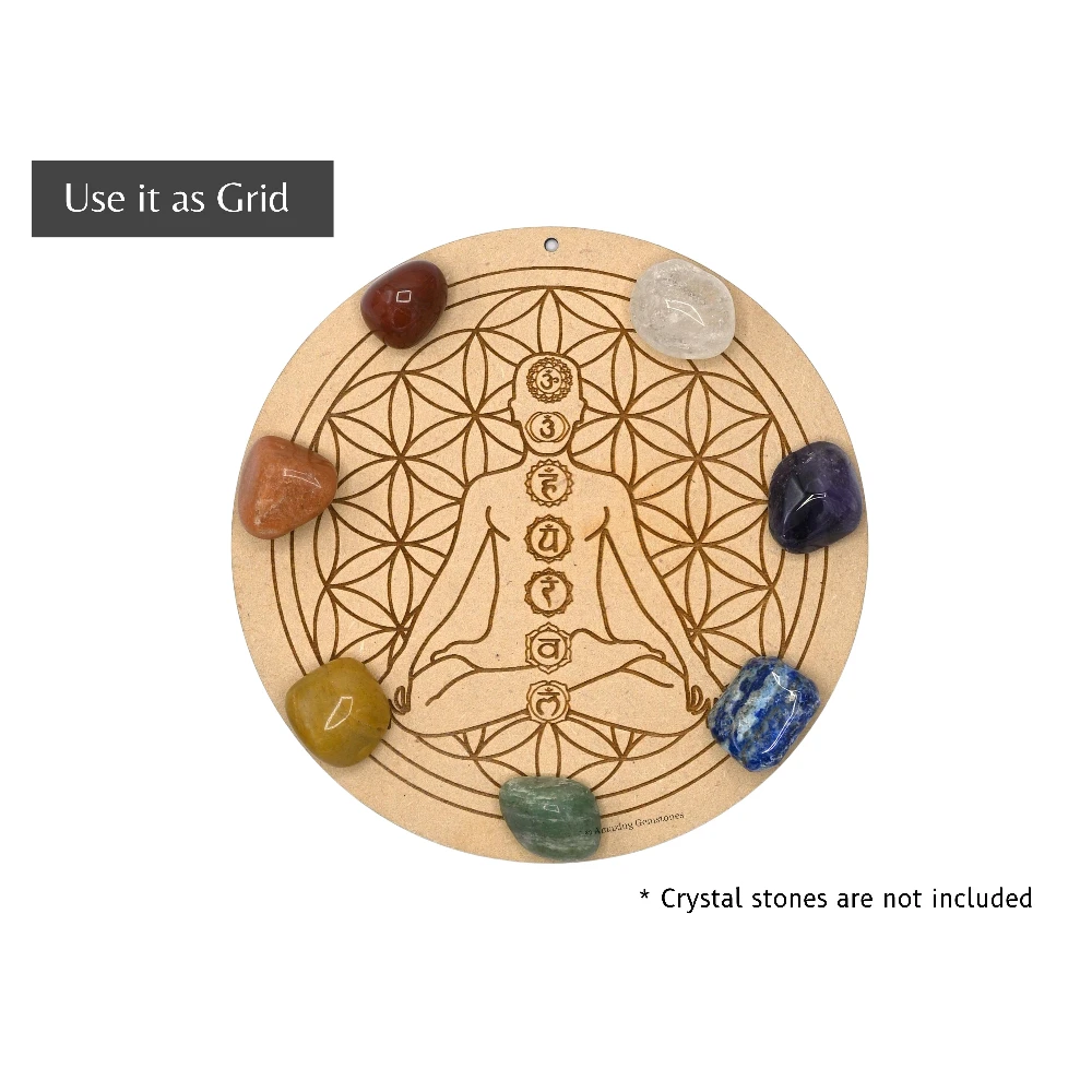 Wooden Crystal Grid Sacred Geometry - Flower of Life Buddha (6 Inch)
