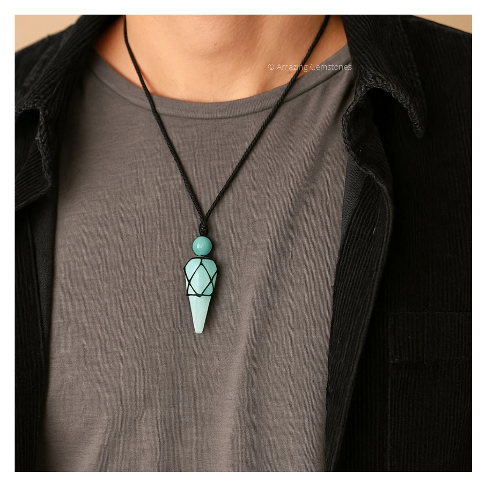 Amazonite Pendulum Pendant Necklace (Macrame)
