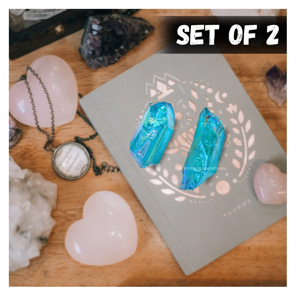 Aqua Aura Quartz Raw Crystal Points (2 Pieces)