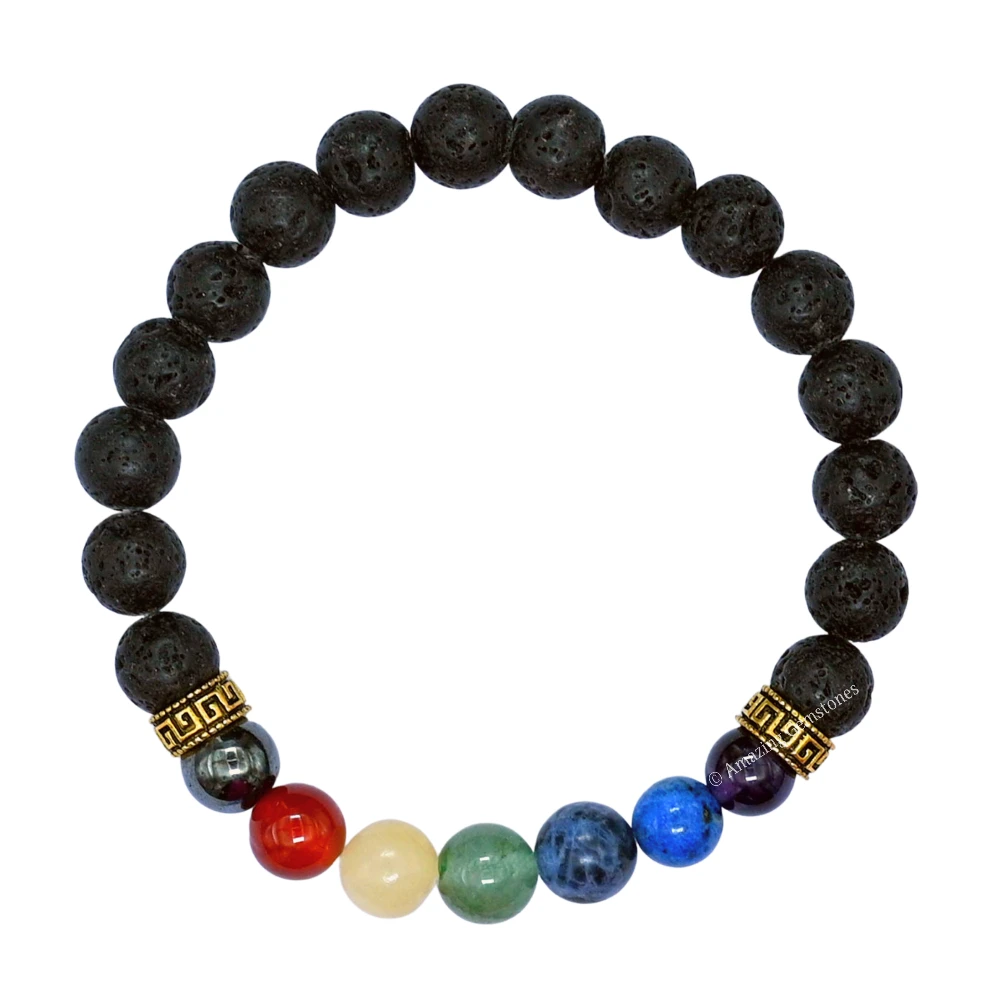 Lava Stone Chakra Bracelet (Strechable)