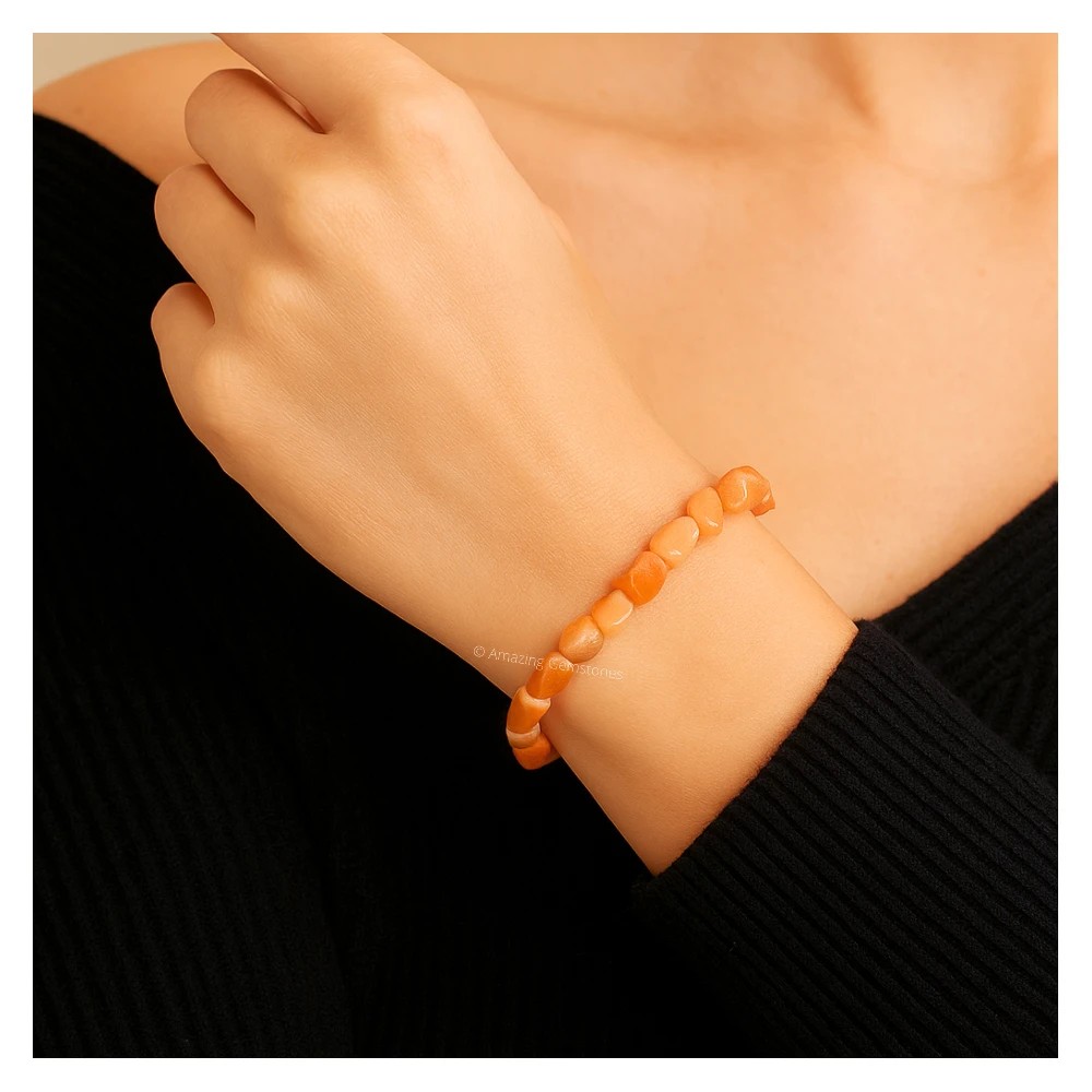 Peach Moonstone Tumbled Stone Bracelet (Stretchable)