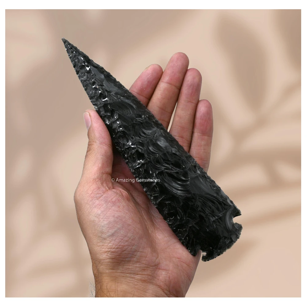 Black Obsidian Crystal Arrowhead - 7" to 8"