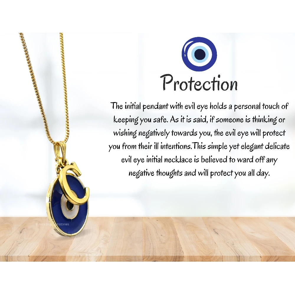 Evil Eye Pendant Necklace with C Initial