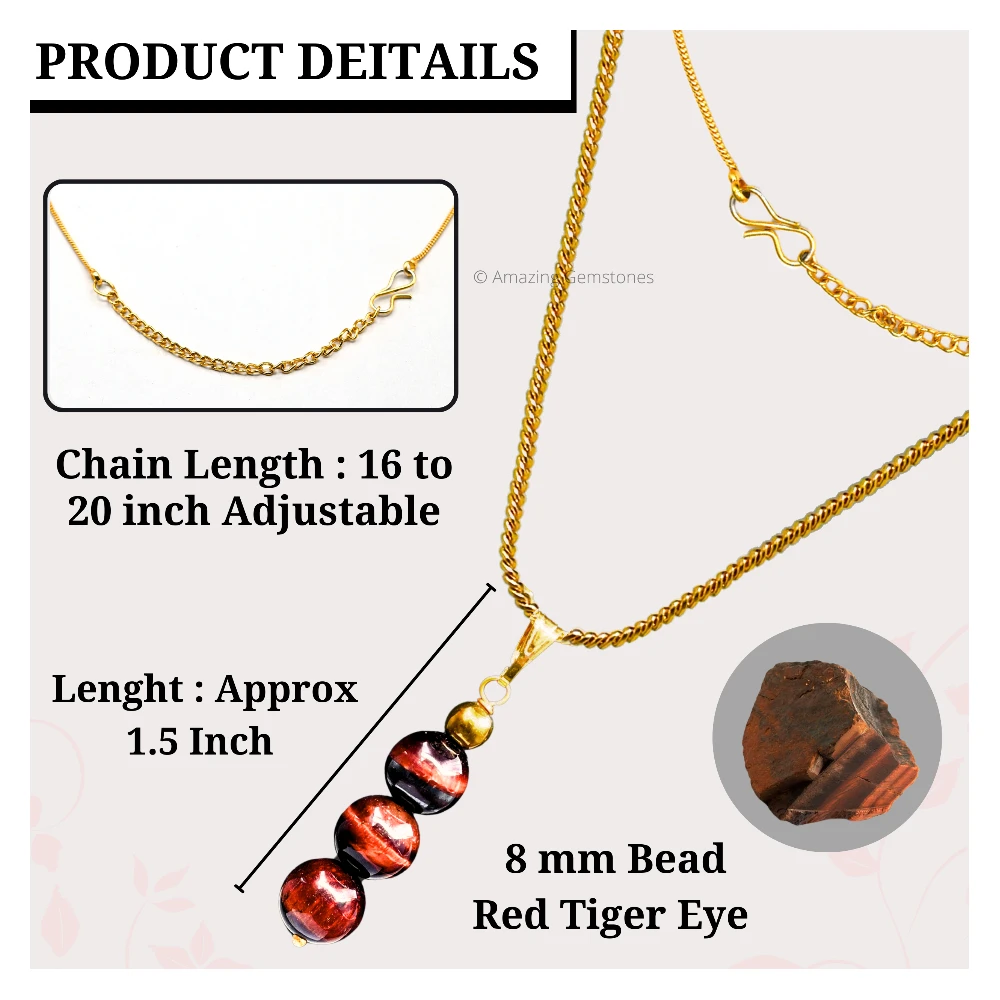 Red Tiger Eye Bead Pendant (Gold)