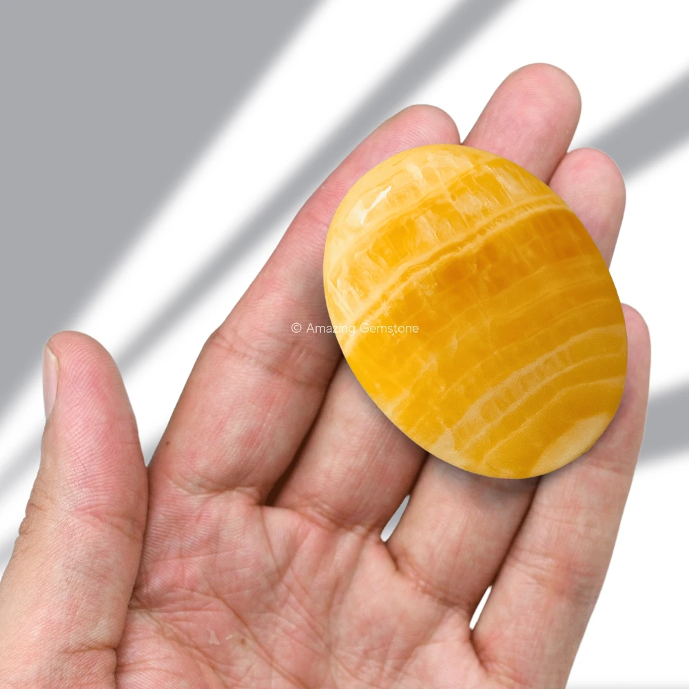 Yellow Calcite Palm Stone