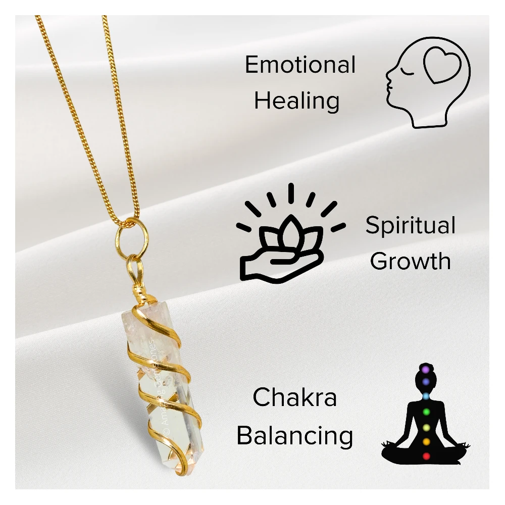 Clear Quartz Necklace - Spiral Pencil Point (Gold)
