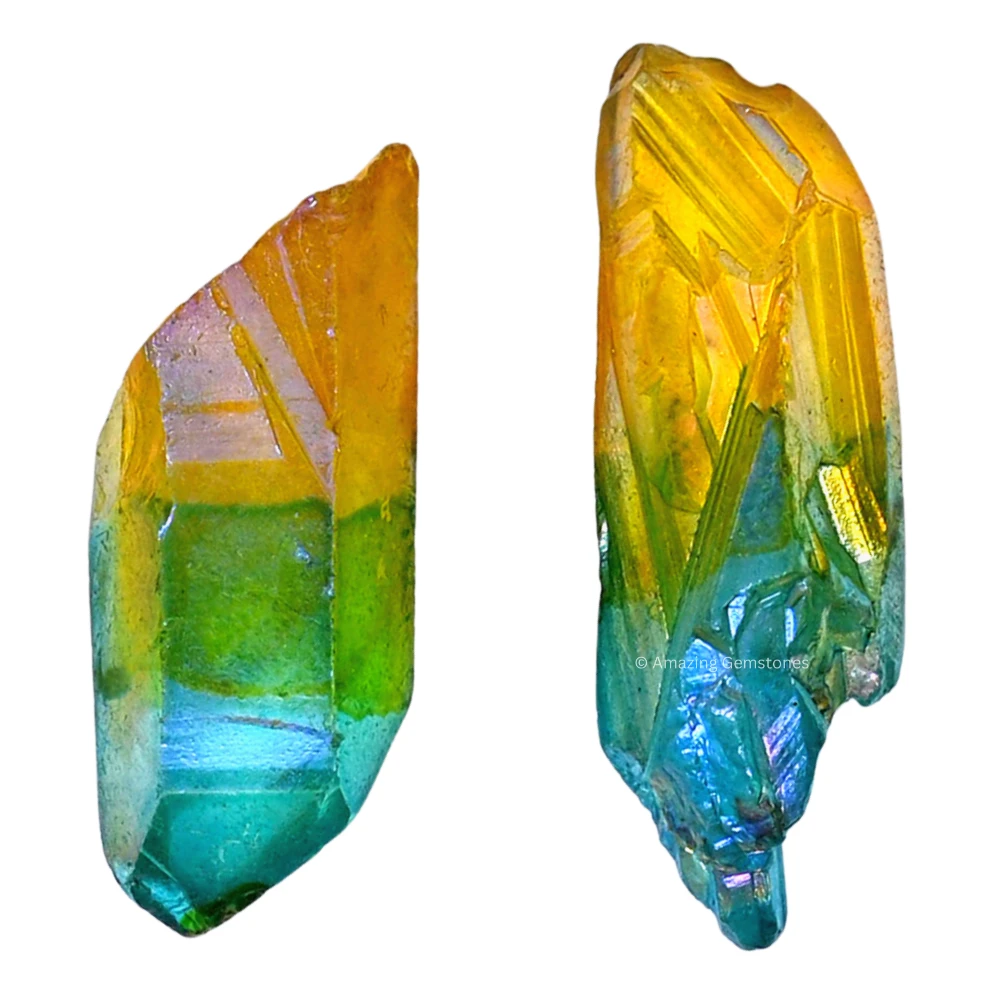 Aqua Apple Tangerine Aura Quartz Raw Crystal Points (1 LB)