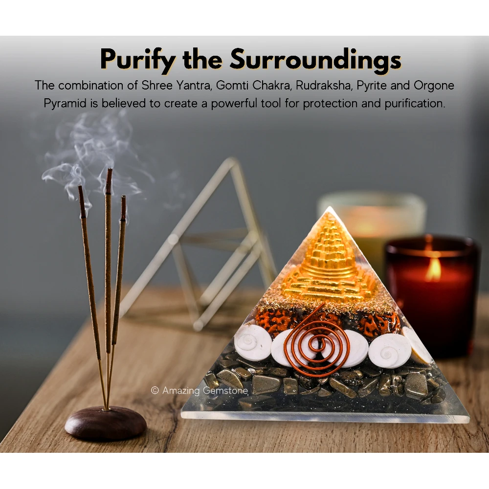 Money Magnet Pyramid - Shree Yantra, Gomati Chakra, Rudraksha, Pyrite