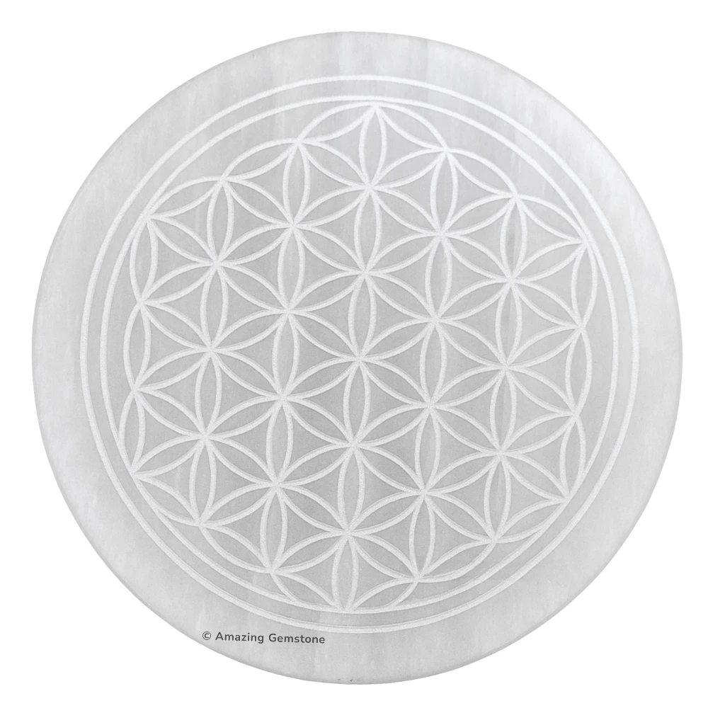 Selenite Charging Plate for Crystals - Flower of Life (3 Inch)