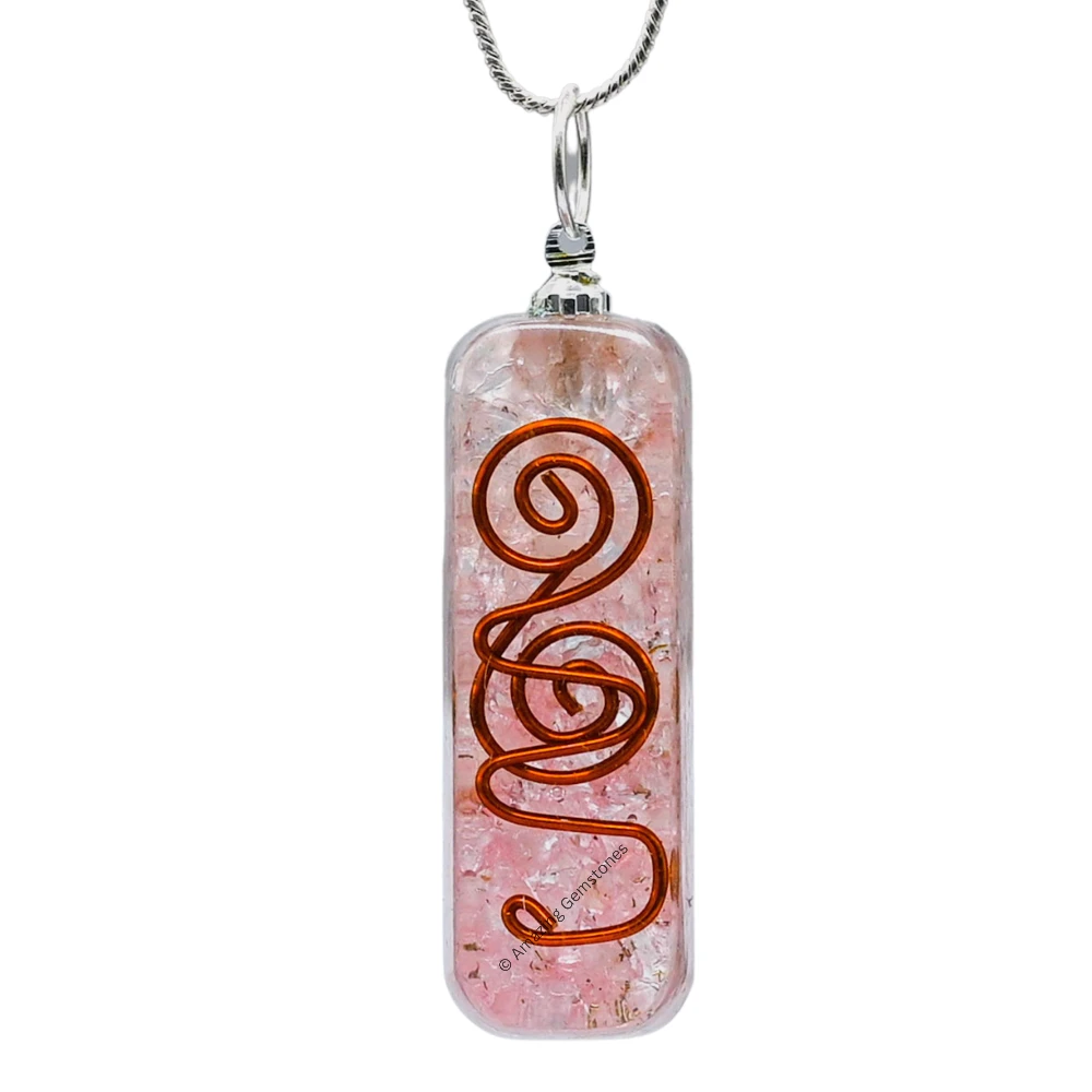 Rose Quartz Crystal Orgone Pendant - Rectangle
