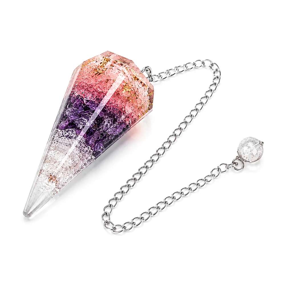 Rose Quartz Amethyst Clear Quartz Orgone Pendulum (Layered)