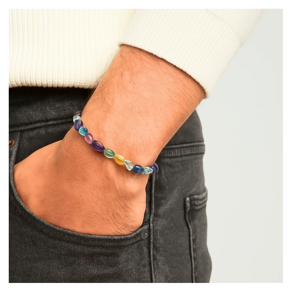 Multi Fluorite Tumbled Stone Bracelet (Stretchable)