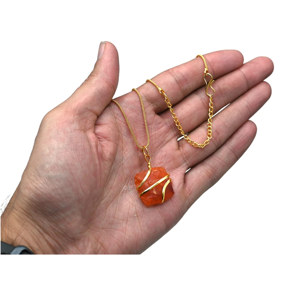 Carnelian Necklace - Raw Square Crystal (Gold)
