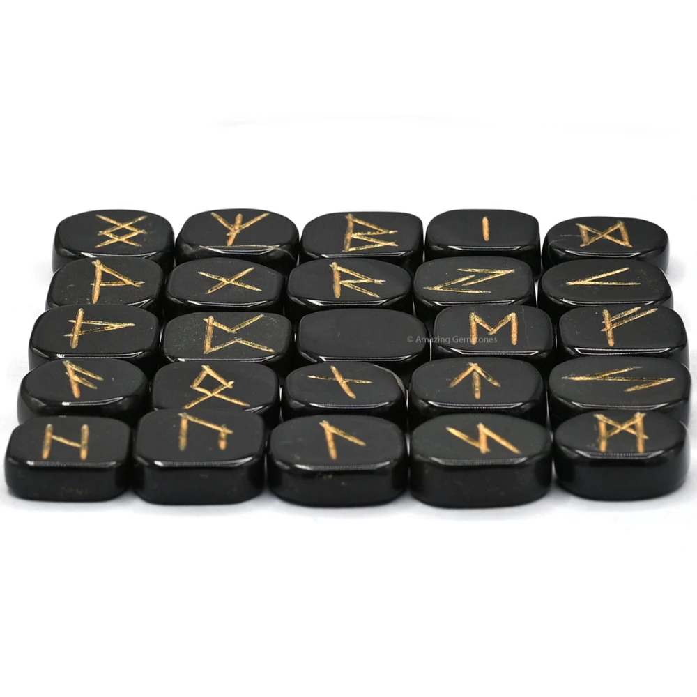 Black Tourmaline Rune Stones Set (Premium)