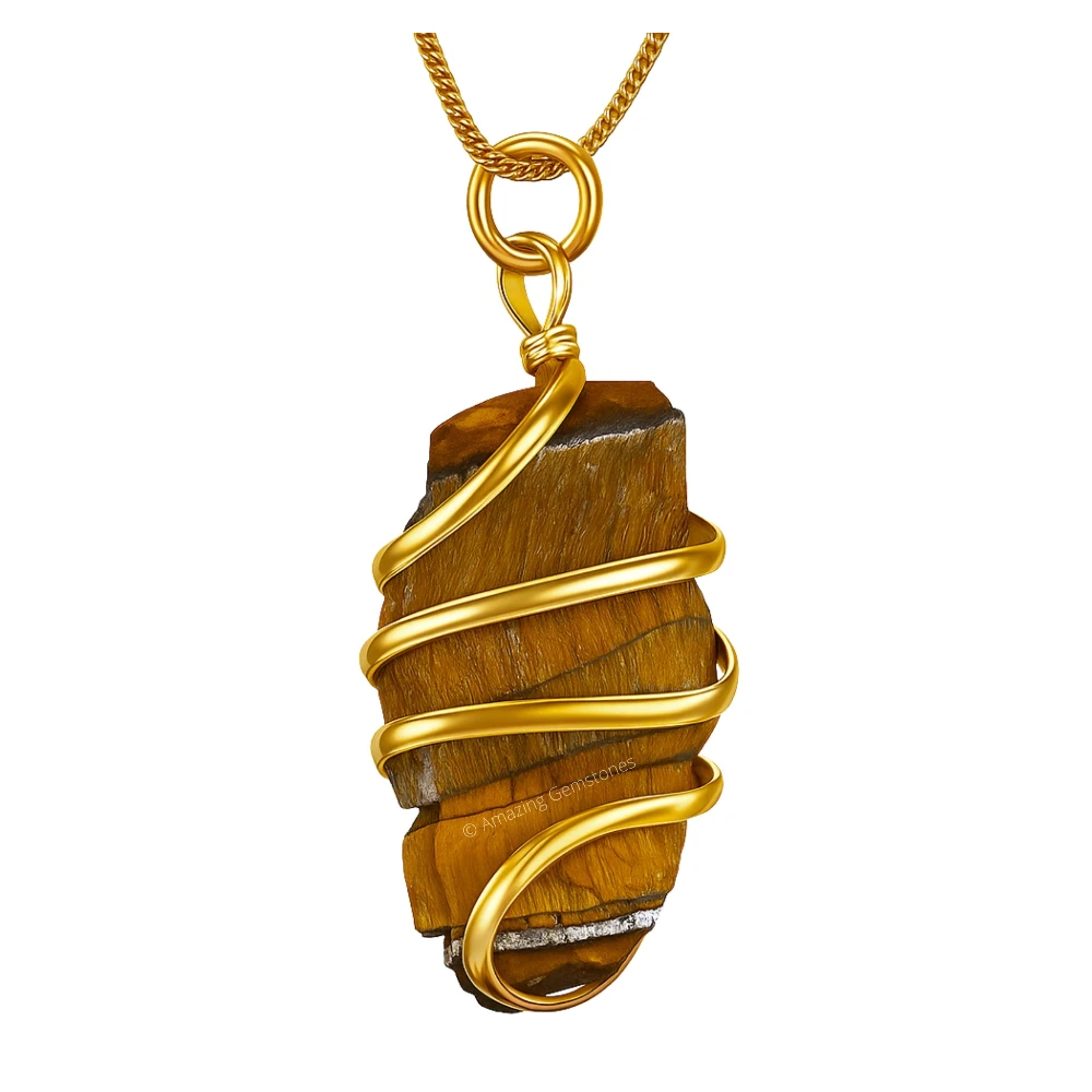 Tiger Eye Necklace - Raw Crystal (Gold)