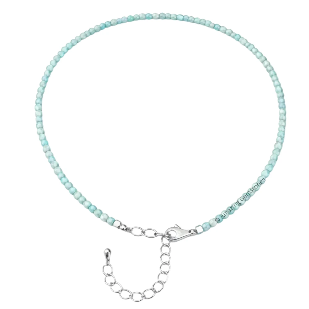 Amazonite Crystal Anklet - 2mm Faceted Bead (Silver)