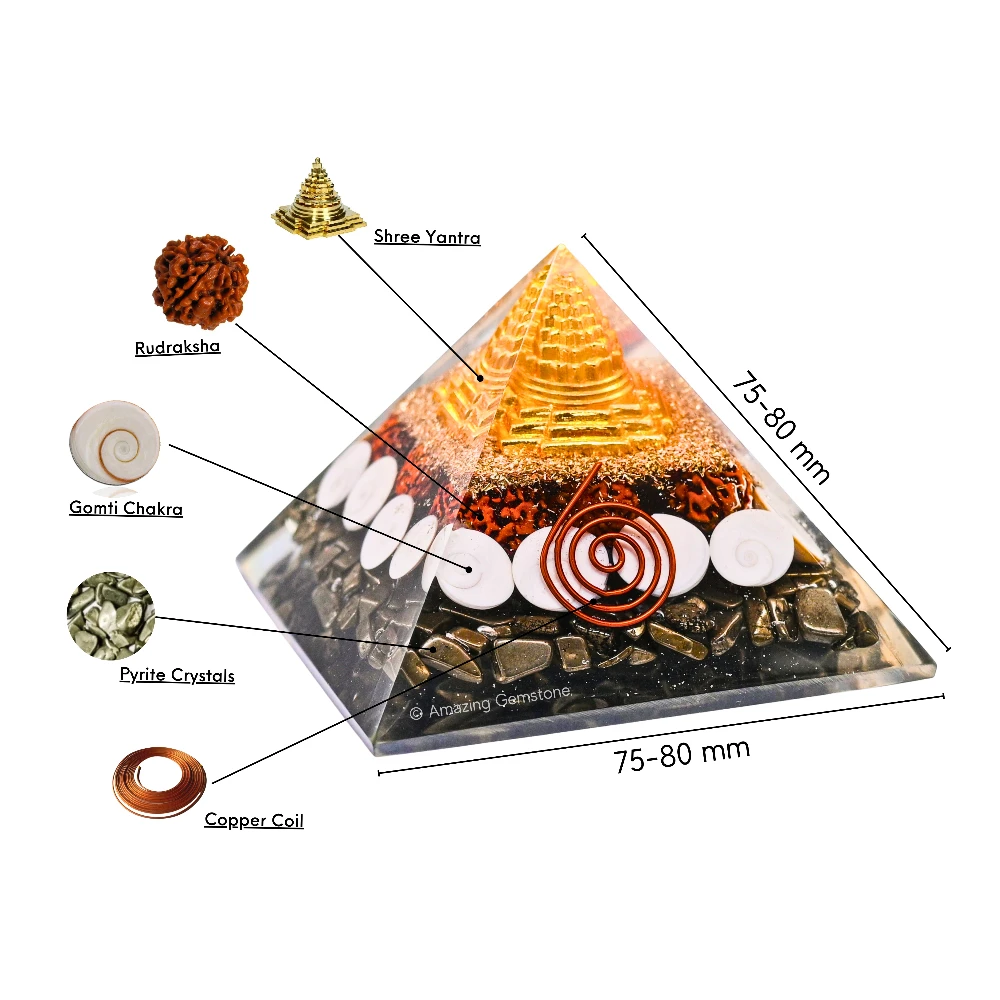 Money Magnet Pyramid - Shree Yantra, Gomati Chakra, Rudraksha, Pyrite