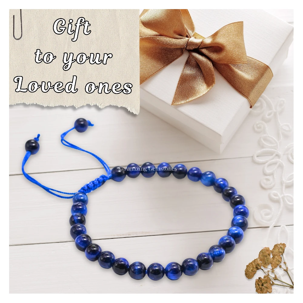 Blue Cats Eye Healing Crystal Bracelets - 6mm Beads (Adjustable)