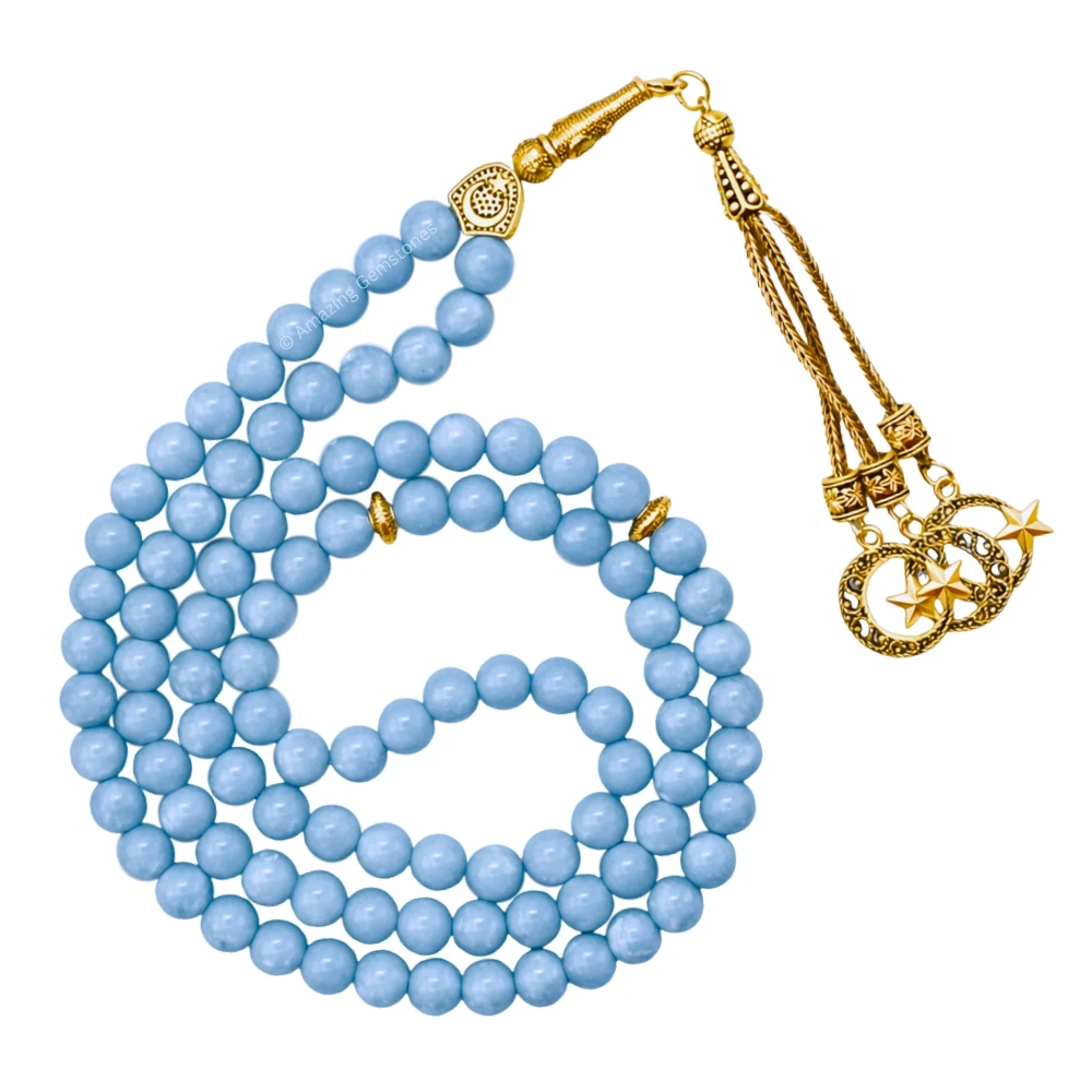 Angelite Crystal Tasbeeh Sibha Prayer Beads (Gold)