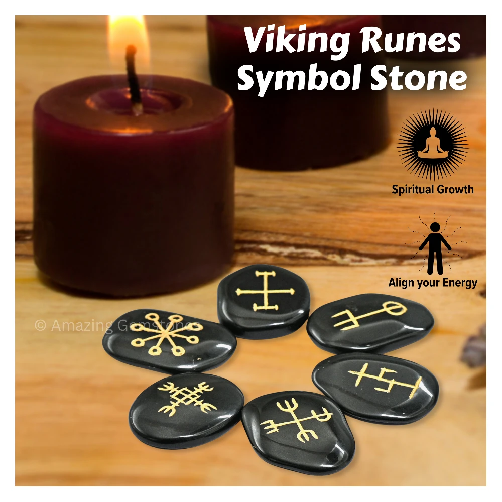 Black Agate Wiccan Nordic Viking Runes Stones (Set of 6)