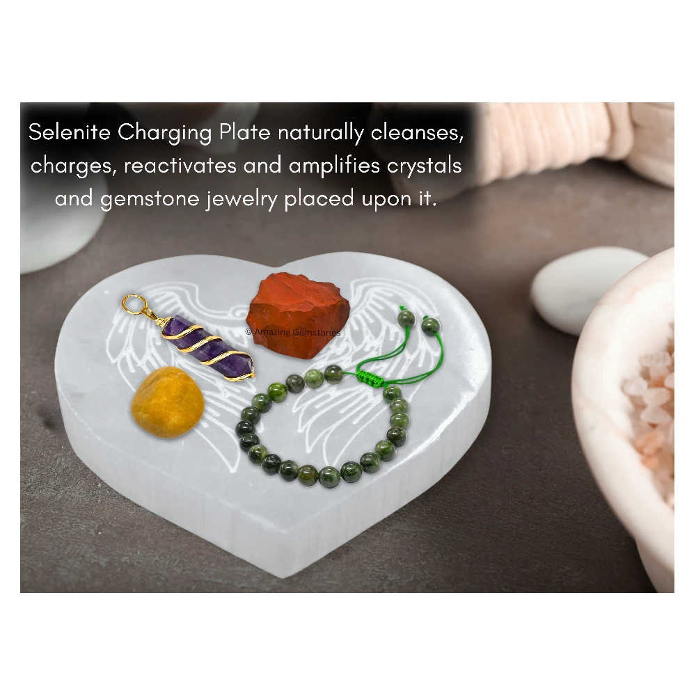 Selenite Charging Plate for Crystals - Angel Wing Heart