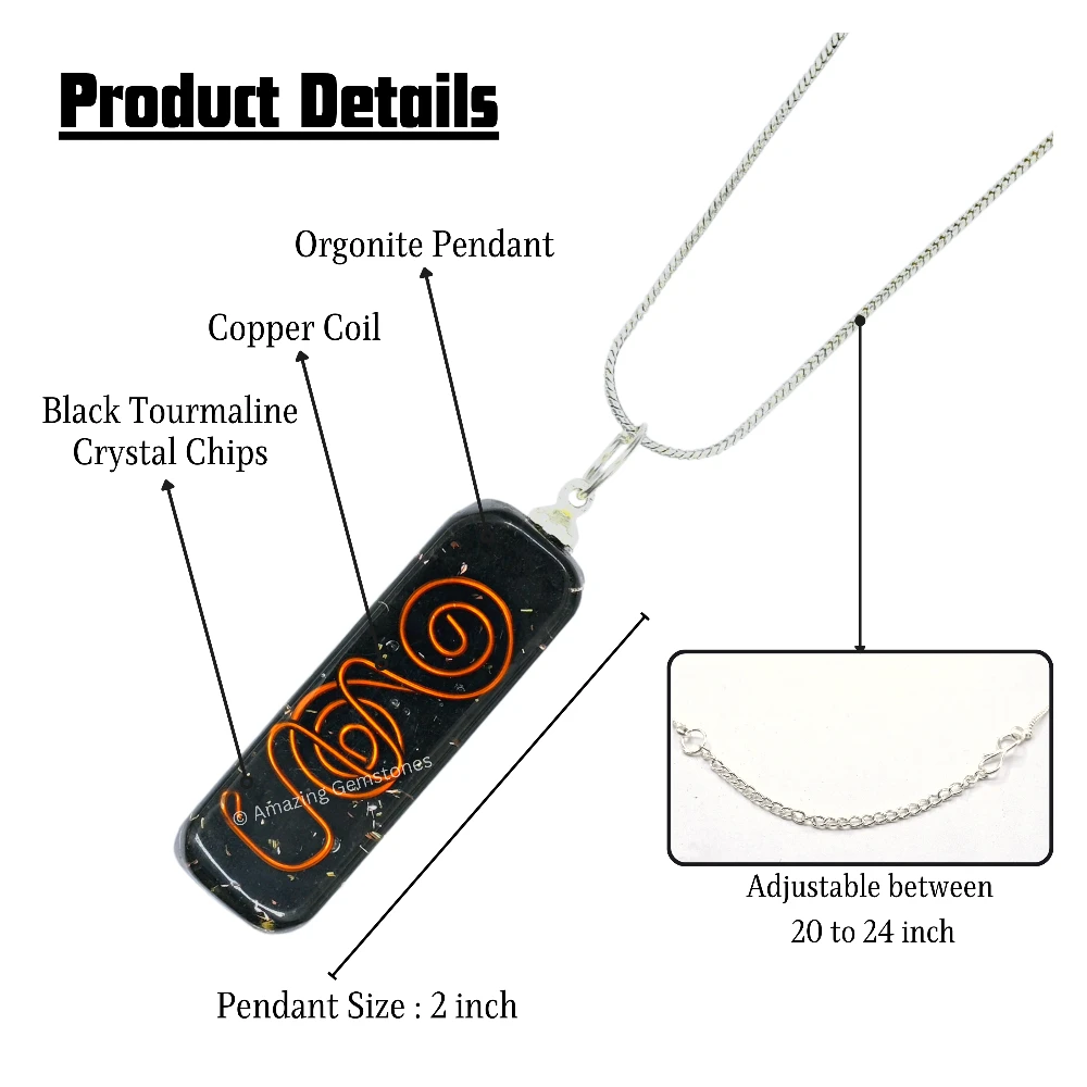 Black Tourmaline Crystal Orgone Pendant - Rectangle