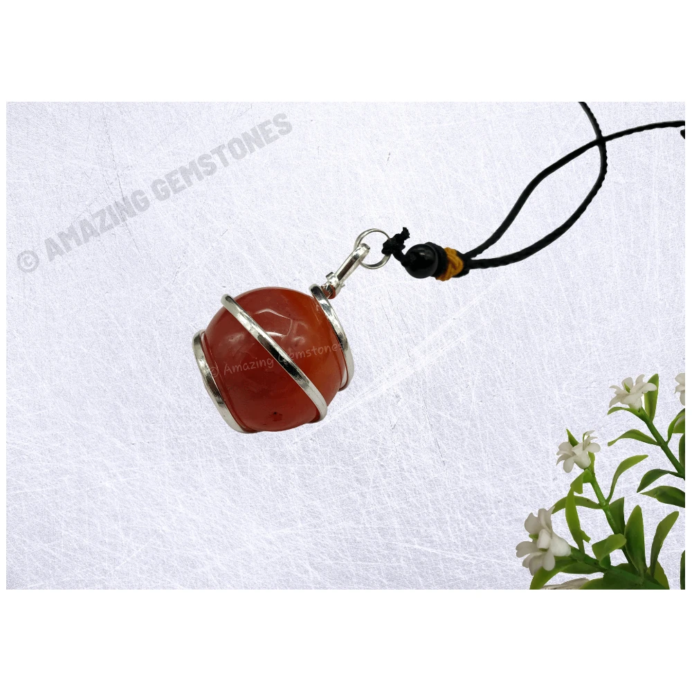 Carnelian Necklace - Spiral Sphere (Silver)