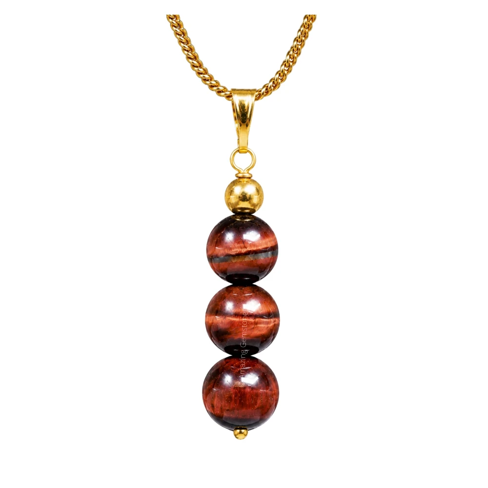 Red Tiger Eye Bead Pendant (Gold)